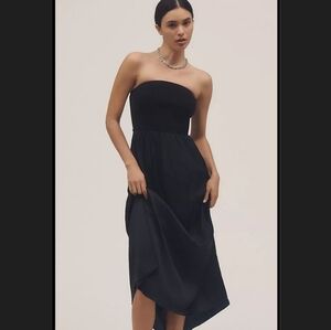 Anthropologie Thea Ribbed Knit Strapless Black Pleated Maxi Dress Women's Size M